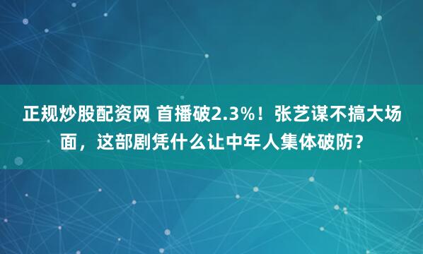 正规炒股配资网 首播破2.3%！张艺谋不搞大场面，这部剧凭什么让中年人集体破防？